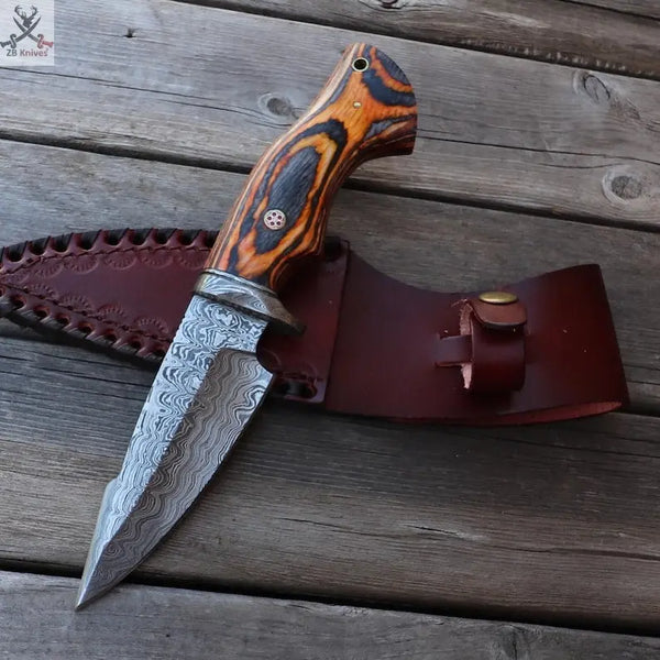 9" Inches HAND FORGED Fixed Blade Damascus Steel Hunting Knife+ Leather sheath ZB Knives Store