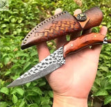 9" Inches HAND FORGED Full Tang Damascus Steel Hunting Knife+ Leather sheath ZB Knives Store