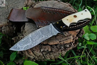 9" Inches HAND FORGED Full Tang Damascus Steel Hunting Knife+ Leather sheath ZB Knives Store