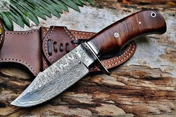 9" inches HAND FORGED Fixed Blade Damascus Steel Hunting Knife + Leather Sheath ZB Knives Store