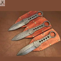 03 PCS Custom Hammer Forged Raindrop Damascus Steel Throwing Knives Set - ZB Knives Store