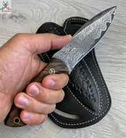 9" inches HAND FORGED Full Tang Damascus Steel Hunting Skinning Knife + leather sheath ZB Knives Store