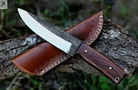 9"inches HAND FORGED Full Tang 1095 High Carbon Steel Hunting knife + Leather Sheath ZB Knives Store