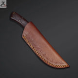 9"inches HAND FORGED Full Tang Damascus Steel Hunting Knife + Leather Sheath ZB Knives Store