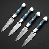 Custom Handmade Damascus Steel 4 Pcs Steak Knives Handle Hardwood With Leather Roll Kit High-Quality Steak Knife Set for Perfect Slices