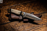 Damascus Animal Skinning Knife - Razor - Sharp Skinning Blade with Leather Sheath - ZB Knives Store