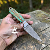 Handmade Damascus Steel Cowboy Knife, Pine Cone Handle, Western Leather Sheath, Hunting Knife, Ranch Knife