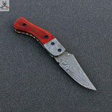 Beautiful HAND FORGED Damascus Steel Hunter Folding Pocket Knife+ Leather sheath - ZB Knives Store