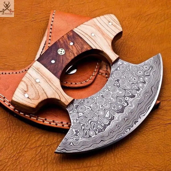 Beautiful HAND FORGED Full Tang Damascus Steel ULU Knife+ Leather sheath ZB Knives Store