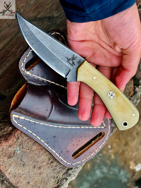 Best for skinning knife 8"  HAND FORGED  High Carbon Steel Knife + Leather Sheath ZB Knives Store