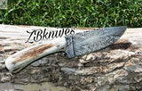 HAND FORGED Special Feather Damascus Best Big Game Skinning Knife - ZB Knives Store