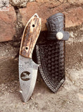 Antler Horn Handle Best Hook Knife - Damascus Steel Ultimate Blade For Outdoor - ZB Knives Store