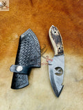 Antler Horn Handle Best Hook Knife - Damascus Steel Ultimate Blade For Outdoor - ZB Knives Store