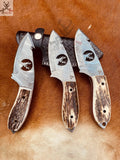 Antler Horn Handle Best Hook Knife - Damascus Steel Ultimate Blade For Outdoor - ZB Knives Store