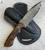 Best Walnut Handle Hunting Knife - 9" Hand - Forged Damascus Steel Blade - ZB Knives Store