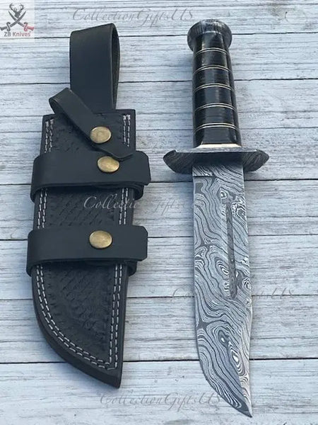 Black Beauty Damascus Bowie Knife ZB Knives Store