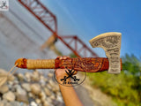 Bushcraft AXE - Engraved High Carbon Forged Steel Head, Wood Handle with rope Wrap - ZB Knives Store
