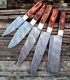 CUSTOM HANDMADE DAMASCUS 5 PCS CHEF SET WITH LEATHER ROLL KIT - ZB Knives Store