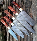 CUSTOM HANDMADE DAMASCUS 5 PCS CHEF SET WITH LEATHER ROLL KIT ZB Knives Store