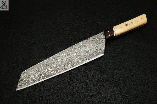 CUSTOM HANDMADE DAMASCUS CHEF KNIFE WITH LEATHER SHEATH ZB Knives Store