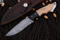 CUSTOM HANDMADE DAMASCUS HUNTING KNIFE HANDLE OLIVE WOOD AND HARD WOOD ZB Knives Store