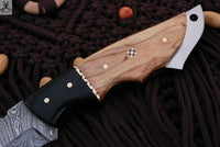 CUSTOM HANDMADE DAMASCUS HUNTING KNIFE HANDLE OLIVE WOOD AND HARD WOOD ZB Knives Store