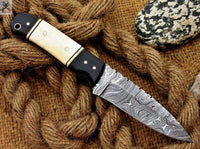 CUSTOM HANDMADE DAMASCUS HUNTING KNIFE Handle Material , horn , bone ZB Knives Store