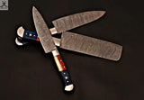 CUSTOM HANDMADE DAMASCUS STEEL 4 PCS TEXAS HANDLE CHEF SET WITH LEATHER ROLL KIT ZB Knives Store