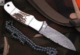 Custom Damascus Skinning Knife – Buffalo Horn Grip & Deer cutting Blade - ZB Knives Store