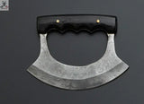 Custom Handmade Damascus Steel Ulu Knife Handle Buffalo Horn With Leather Sheath - ZB Knives Store