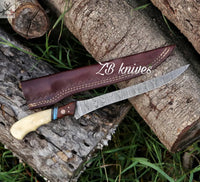 Custom Made Damascus steel Fillet Fishing Knife ZB Knives Store