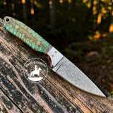 Handmade Damascus Steel Cowboy Knife, Pine Cone Handle, Western Leather Sheath, Hunting Knife, Ranch Knife