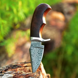 EDC Wood Handle Knife - Damascus Steel Blade With Custom Leather Knife Sheath - ZB Knives Store