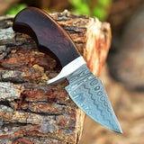 EDC Wood Handle Knife - Damascus Steel Blade With Custom Leather Knife Sheath - ZB Knives Store