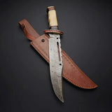 Rambo First Blood Knife - Custom Handmade Damascus Bowie with Rose Wood and Bone Handle - ZB Knives Store