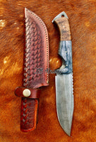 10.5"inches HAND FORGED Full Tang 1095 High Carbon Steel Hunting knife + Leather Sheath