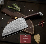 Damascus Serbian Cleaver Knife for Indoor/Outdoor BBQ Cooking Kitchen Chef Chopper Knife - ZB Knives Store