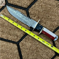 Damascus Steel Custom Handmade Texas Flag Bowie knife 12 inches ZB Knives Store