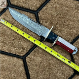 Damascus Steel Custom Handmade Texas Flag Bowie knife 12 inches ZB Knives Store