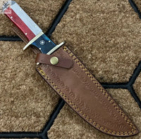 Damascus Steel Custom Handmade Texas Flag Bowie knife 12 inches ZB Knives Store