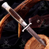 Swing guard Stiletto Knife Rare Italian Automatic - Antler Horn Damascus