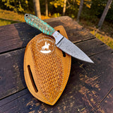 Handmade Damascus Steel Cowboy Knife, Pine Cone Handle, Western Leather Sheath, Hunting Knife, Ranch Knife