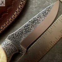 / HAND ENGRAVED / Hunting / Camping / Hand Made Custom / Bone Handle / J2 / Skinning Knife ZB Knives Store