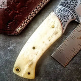 / HAND ENGRAVED / Hunting / Camping / Hand Made Custom / Bone Handle / J2 / Skinning Knife ZB Knives Store