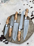 Handmade Acid Washed Stainless Steel Kitchen Knives Set with Leather Roll and Burly Wenge Wood Handles ZB Knives Store