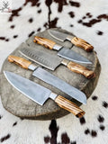 Handmade Acid Washed Stainless Steel Kitchen Knives Set with Leather Roll and Burly Wenge Wood Handles - ZB Knives Store