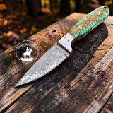 Handmade Damascus Steel Cowboy Knife, Pine Cone Handle, Western Leather Sheath, Hunting Knife, Ranch Knife