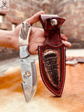 Hook Knife - Damascus Steel Turkey Cut Blade With Custom Belt Sheath - ZB Knives Store