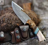 Hook Knife Blade With Raindrops Damascus Steel Blade and Epoxy Resin Wood Handle - ZB Knives Store