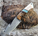 Hook Knife Blade With Raindrops Damascus Steel Blade and Epoxy Resin Wood Handle - ZB Knives Store